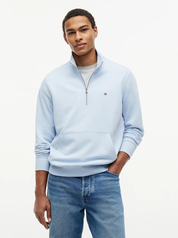 Flag Embroidery Quarter-Zip Jumper in Blue