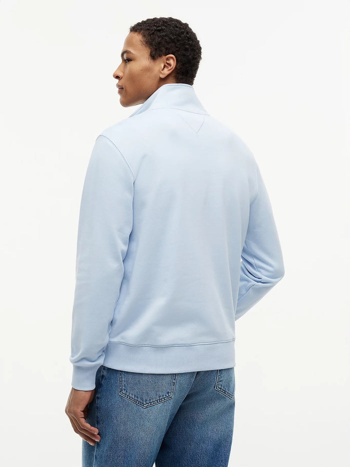 Flag Embroidery Quarter-Zip Jumper in Blue