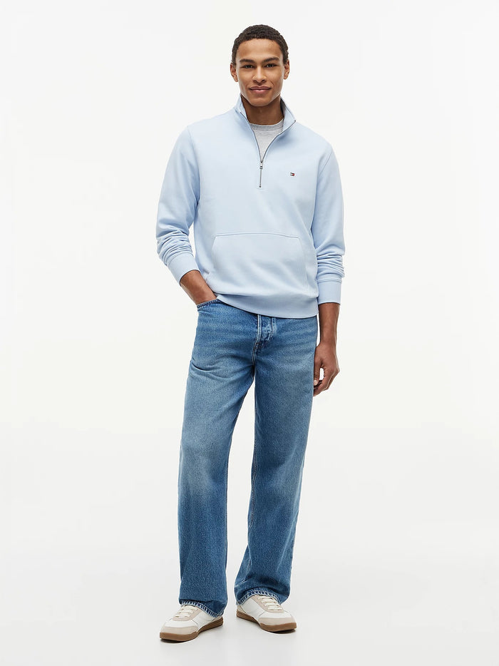 Flag Embroidery Quarter-Zip Jumper in Blue
