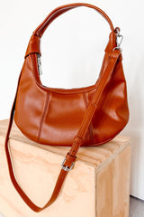 Queen’s Move Faux Leather Round Handbag (Dark Brown)