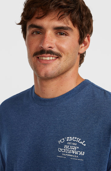 O'Neill Surf Company blue crew neck t-shirt with vintage logo, watersports apparel