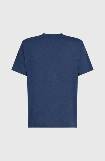 Navy blue men's surf t-shirt, back view, plain design for watersports and beachwear