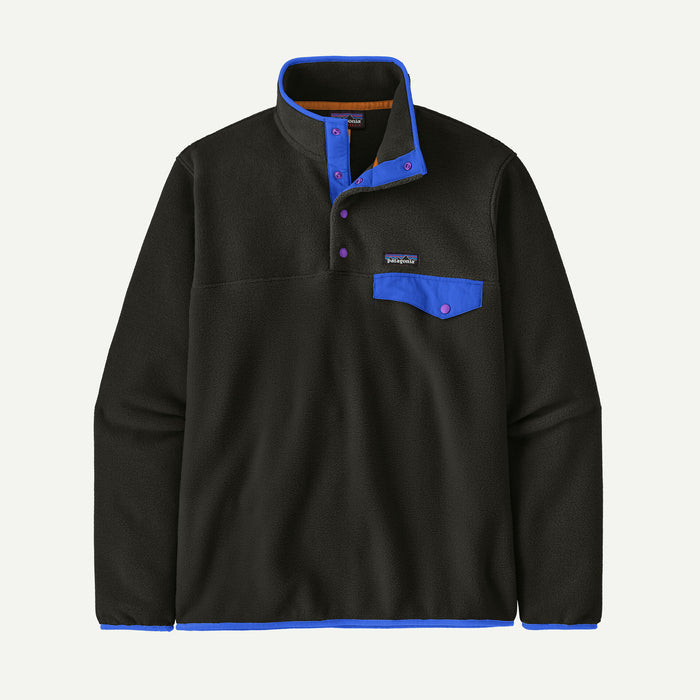 PATAGONIA LIGHTWEIGHT SYNCHILLA SNAP-T PULLOVER BLACK W/P6 BLUE MENS FLEECE