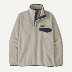 PATAGONIA LIGHTWEIGHT SYNCHILLA SNAP-T PULLOVER OATMEAL HEATHER W/NEW NAVY MENS FLEECE