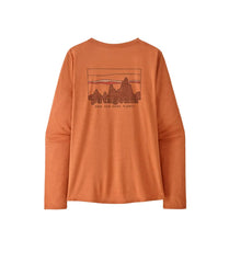 Patagonia orange long-sleeve shirt with mountain graphic and 'Save Our Home Planet' text