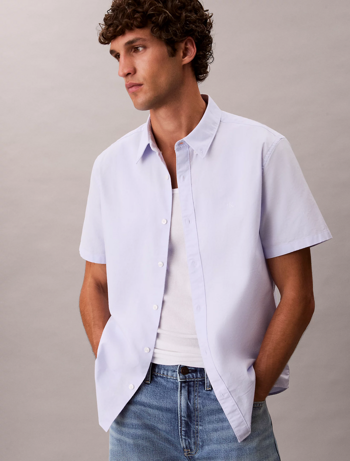 Short Sleeve Oxford Cotton Shirt in Iris