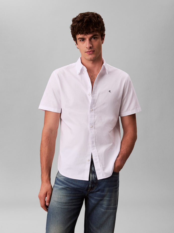 Short Sleeve Oxford Cotton Shirt in White