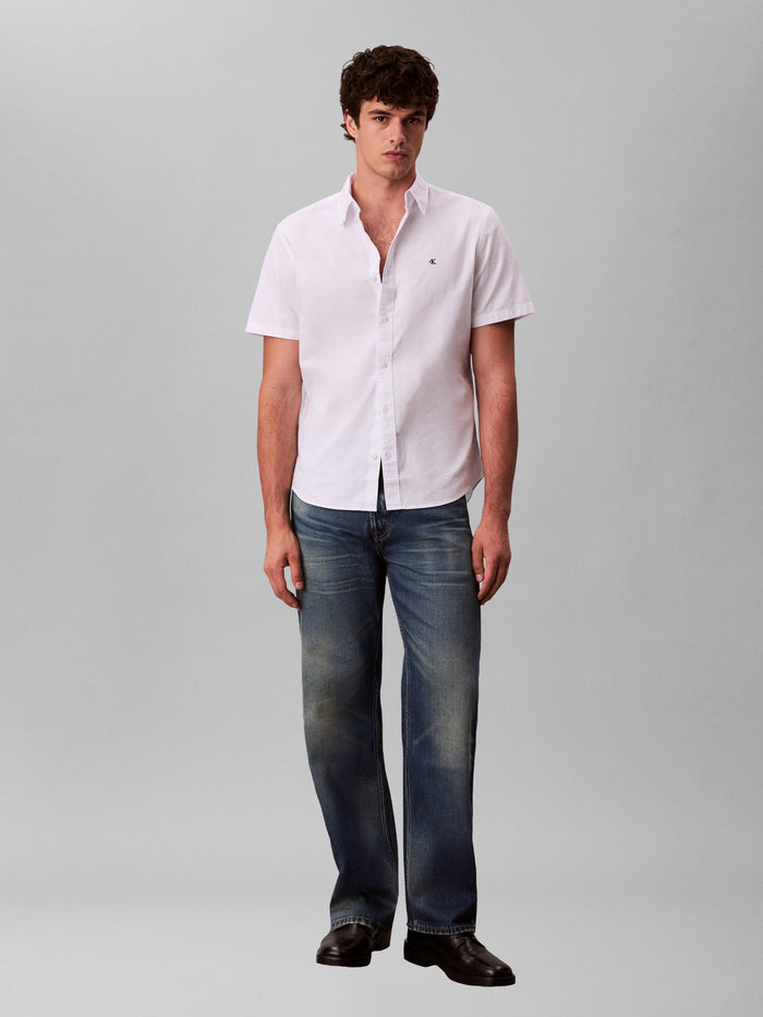 Short Sleeve Oxford Cotton Shirt in White