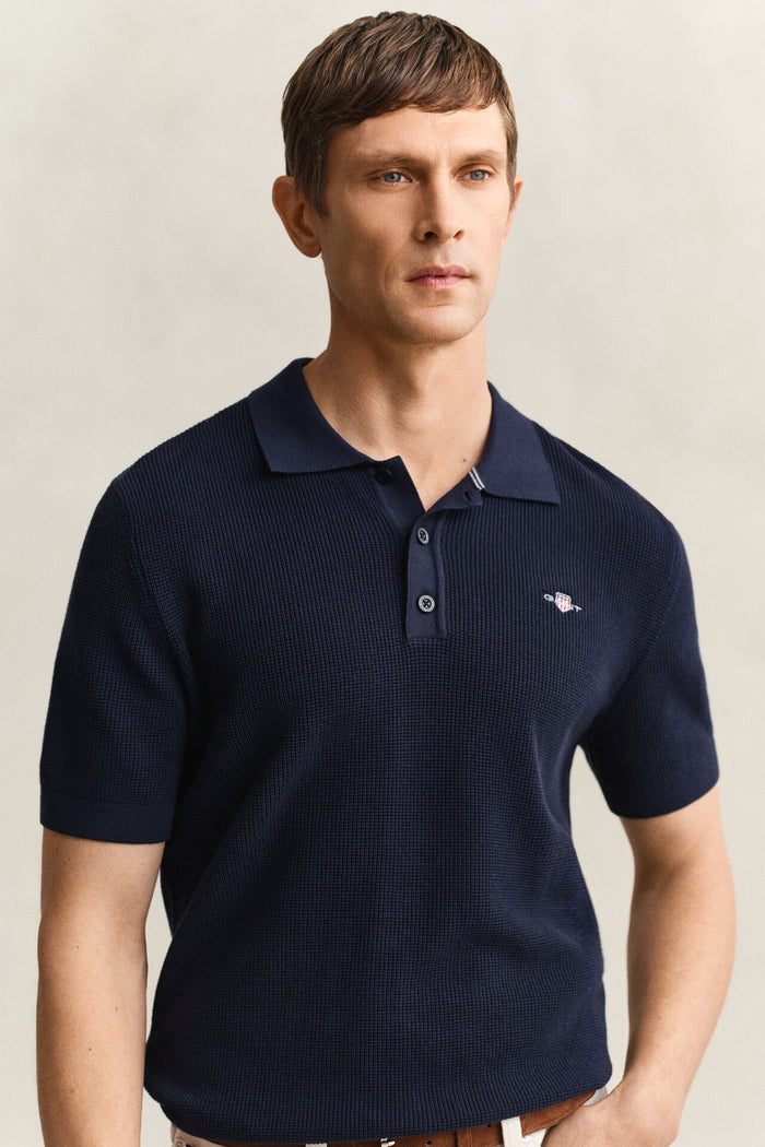 Textured Polo in Navy