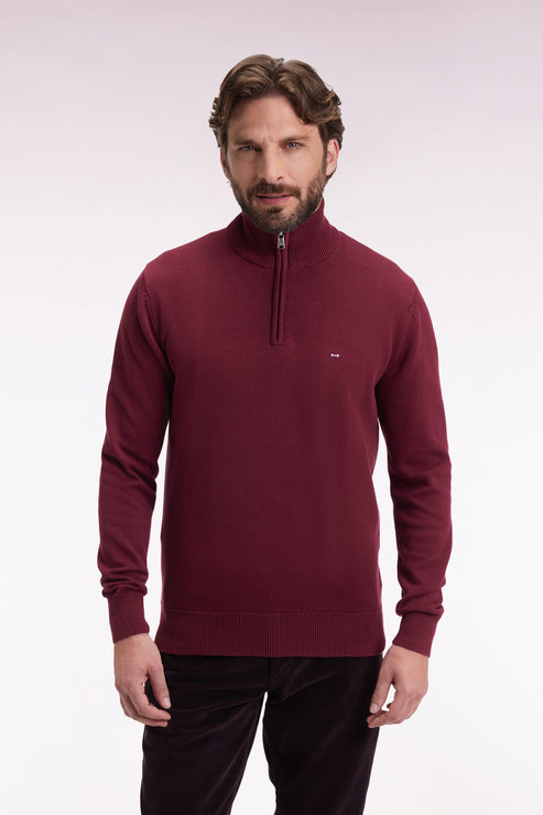 Thick Cotton Sweater in Burgundy