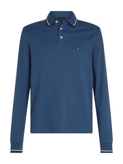 Tipped Long Sleeve Slim Polo in Aegean
