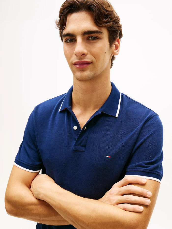 Tipped Pique Polo in Navy