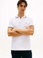 Tipped Pique Polo in White