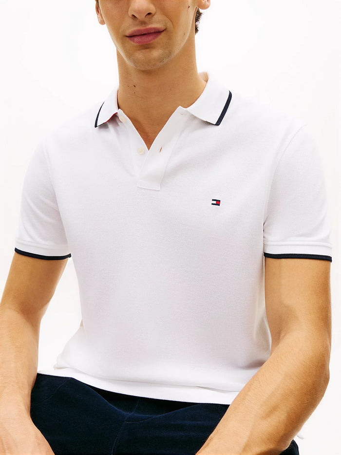 Tipped Pique Polo in White