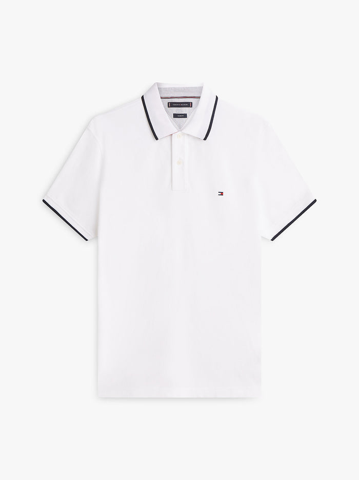 Tipped Pique Polo in White