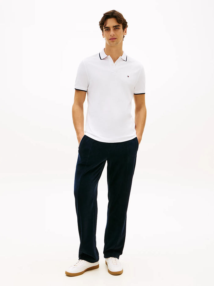 Tipped Pique Polo in White