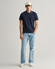 Tipped Piqué Polo Shirt in Navy
