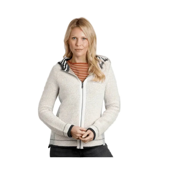 Cream zip-up hoodie with black trim, ideal for watersports and beachwear